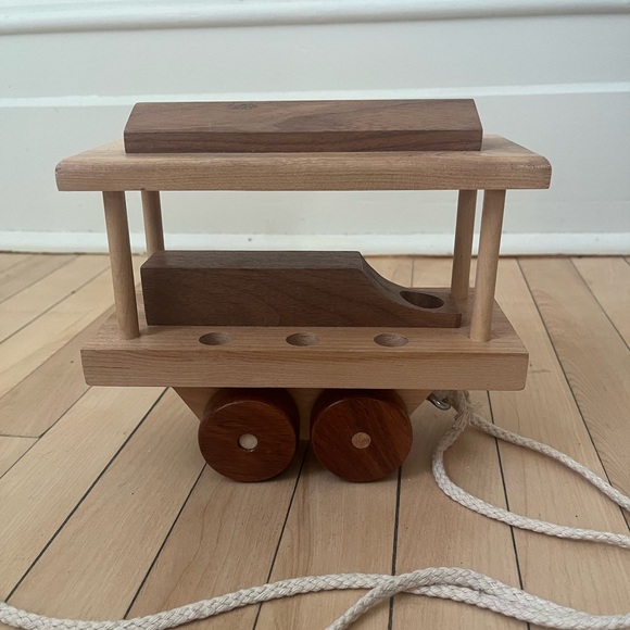 Lot of 3 Wooden Pull-Along Animal and Train toys Montessori Waldorf vintage - Picture 7 of 8